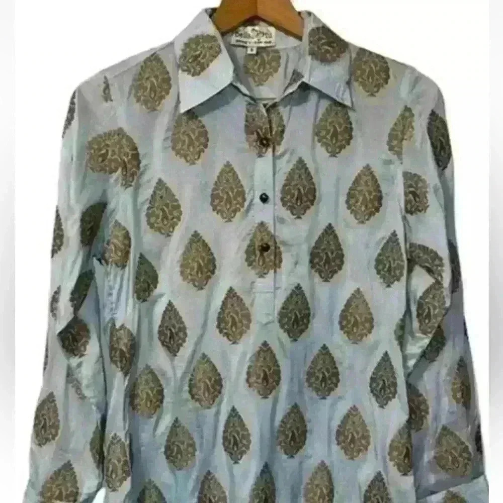 Bella Tu popover tunic Blue gold Small classy contemporary casual artsy - Picture 2 of 13